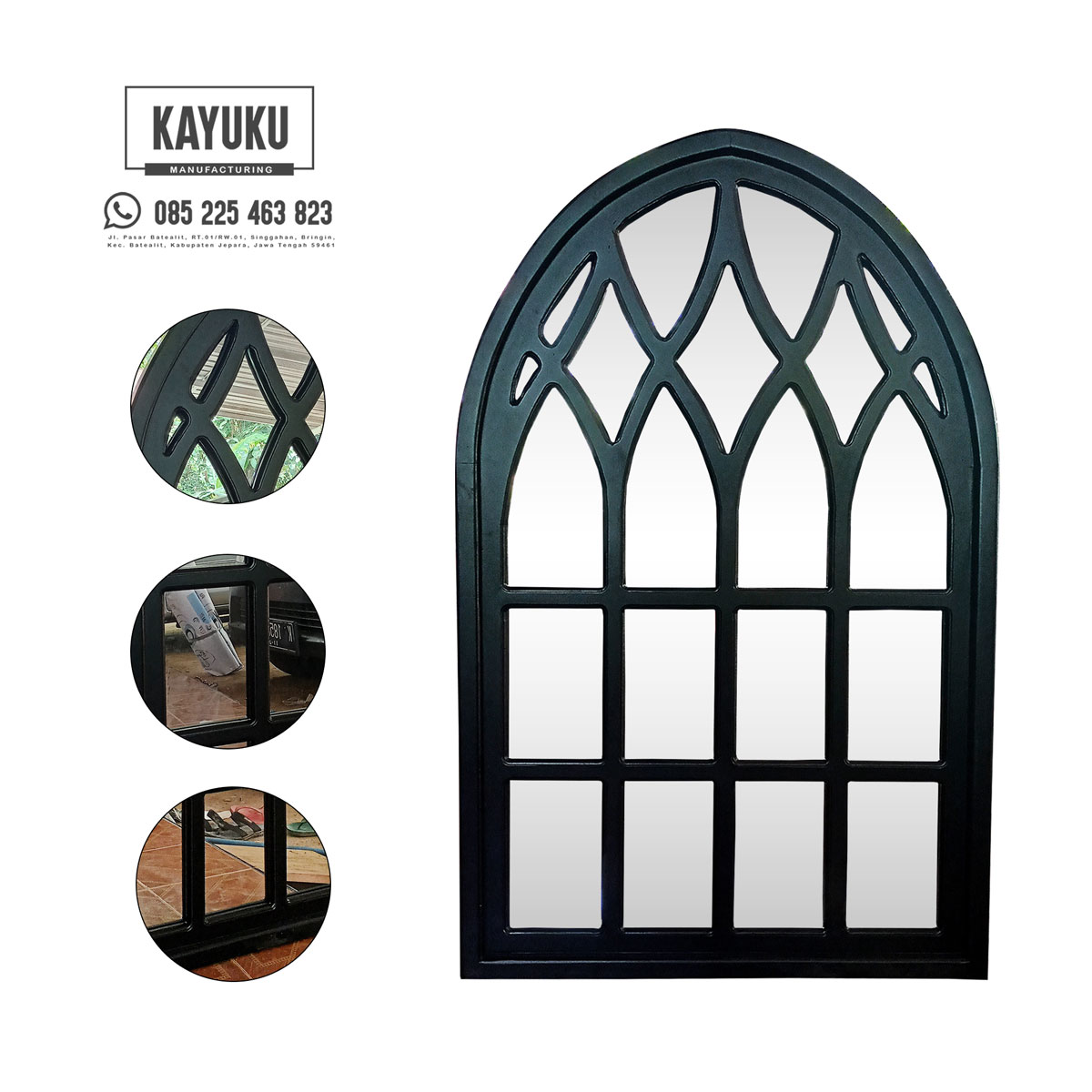 Bingkai Cermin dinding Arab India hitam, Black wall mirror